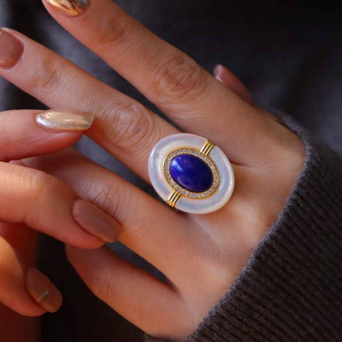 Vintage Design Natural Blue Gemstones Ring - House Of Pearls